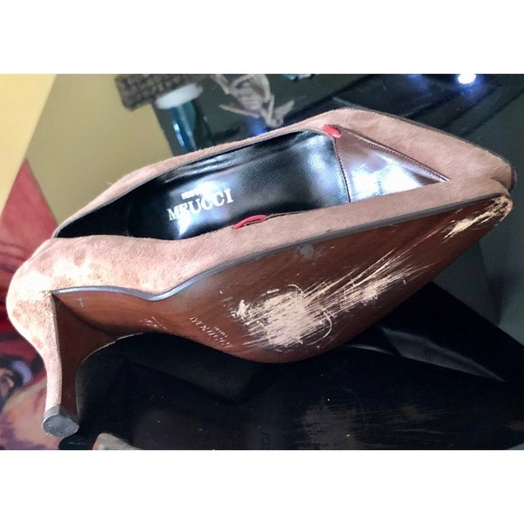 Sesto Meucci Brown Taupe Suede & Contrast Leather Pointy Toed Heels 6.5 N Narrow - Picture 10 of 12